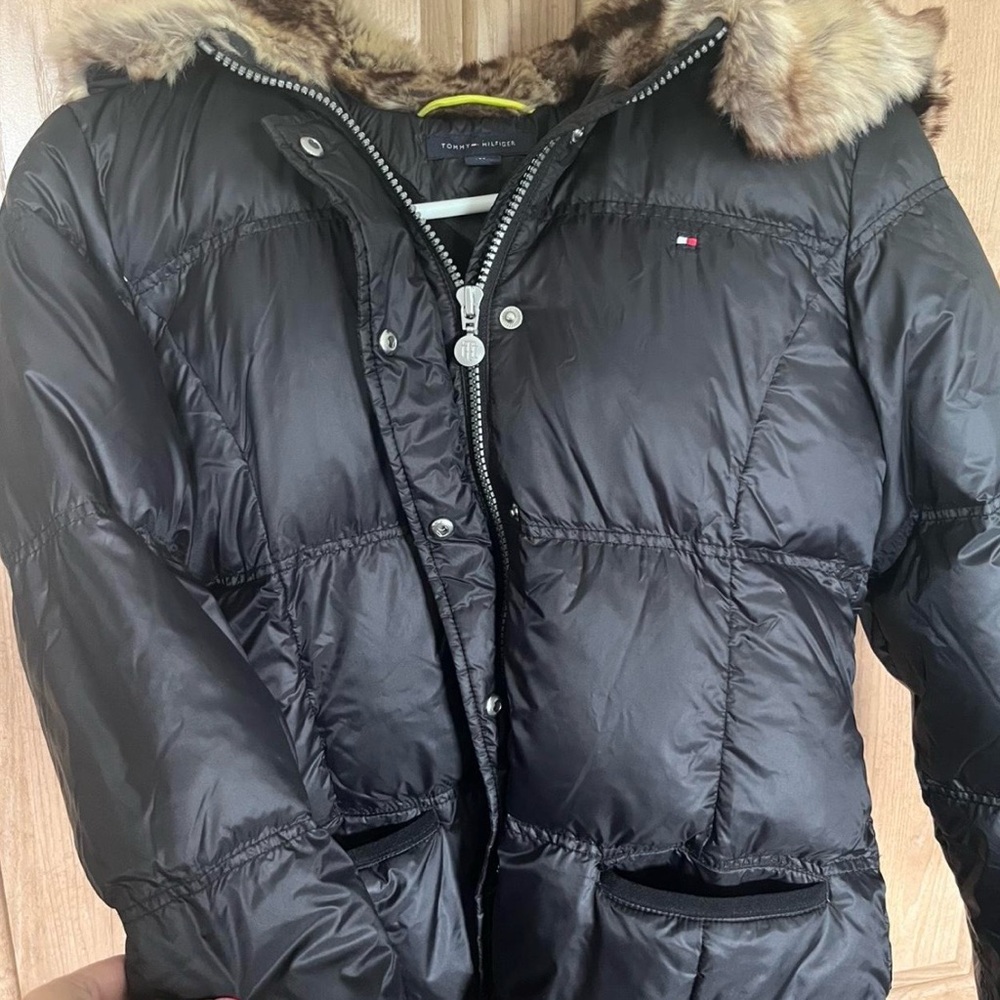 Tommy Hilfiger Dark Puffer Coat with Fur Hood